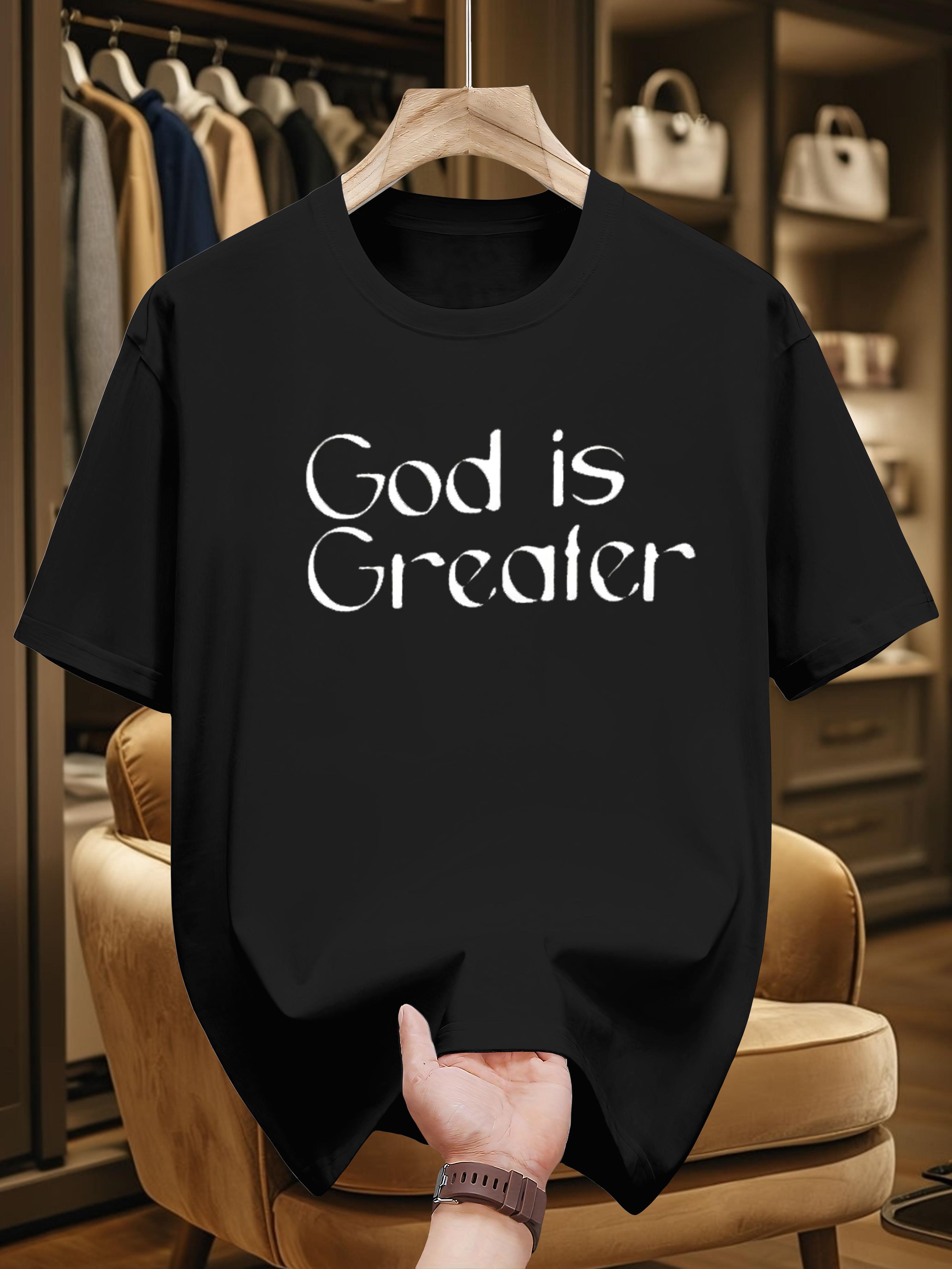 200g 100% Cotton Short Sleeve T-shirt with God is Greater Print - Black Casual Summer Tee XXXXL
