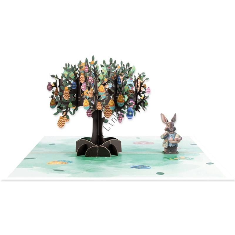 Q1FD Intricate Paper Arts Easters Card Handmade Rabbit Eggs Tree Celebration