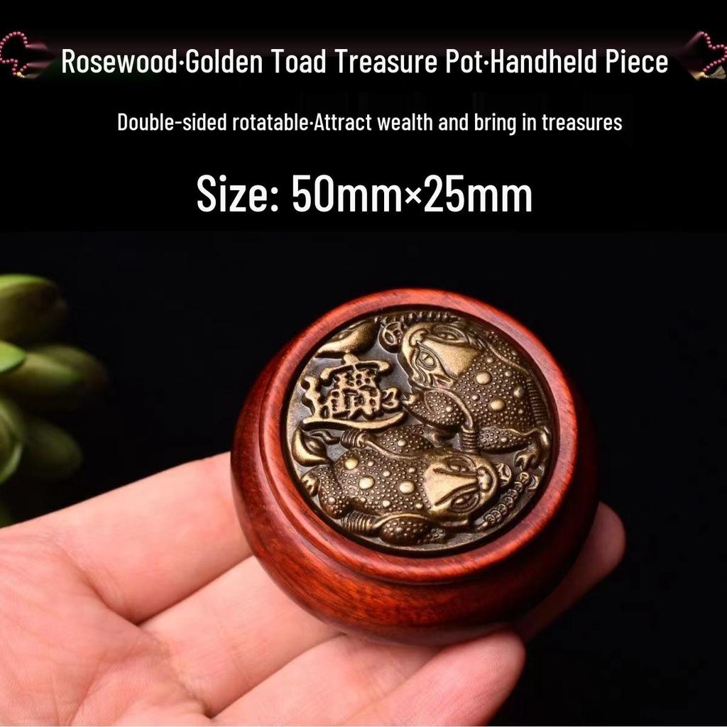 Exquisitely Carved Rosewood Hand Piece with Eight Directions & Double-sided Copper Inlay