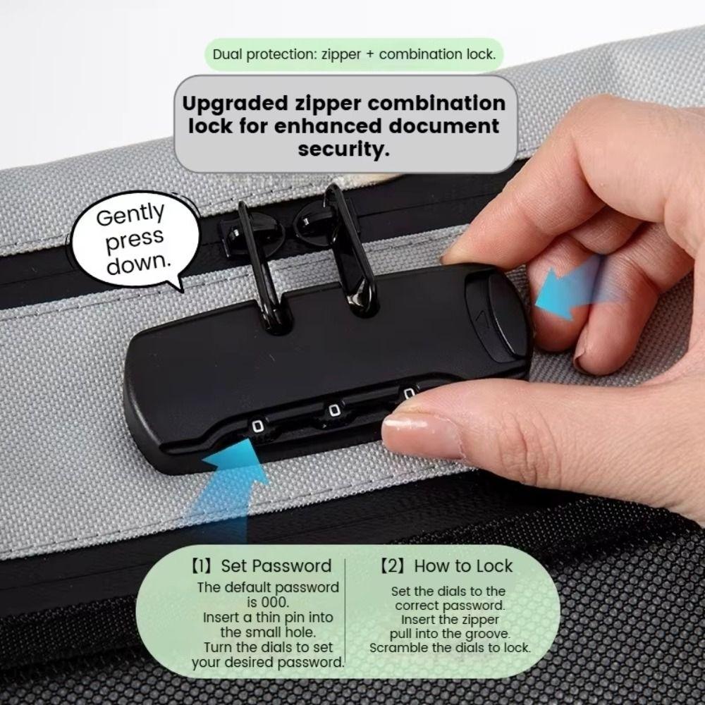 Password Lock Security Document Bag Large Capacity Portable File Folders  Cards Storage