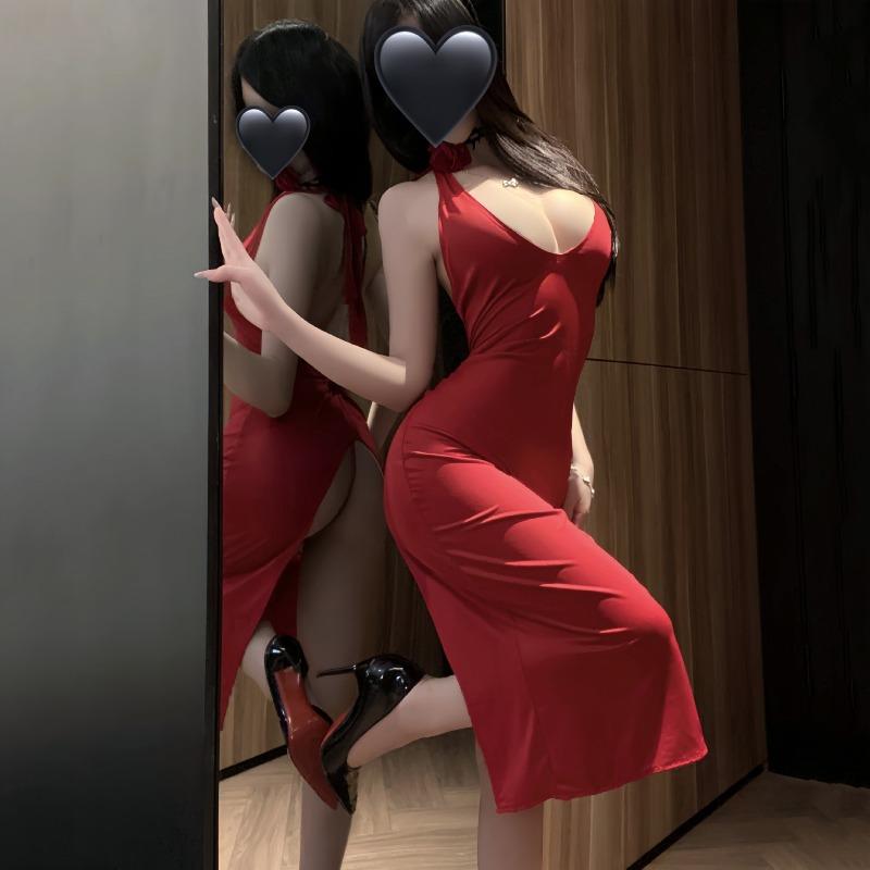 Sex underwear sexy neck suspender skirt pure desire deep V abstinence uniform pajama set