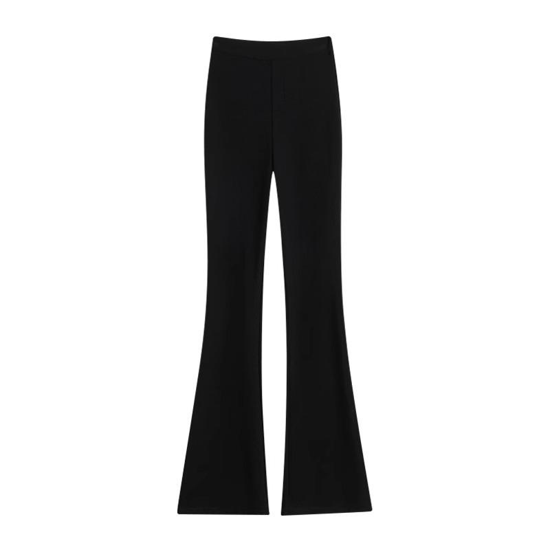 Women's 2025 High Waist Micro Flare Black Pants - Slimming, Elastic, Drape Design for Summer