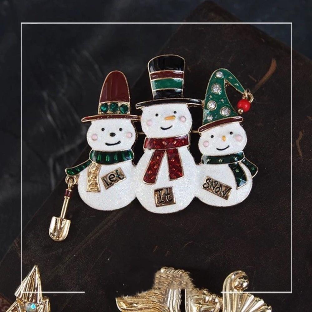Pearl Christmas Snowman Brooch Santa Claus Sweater Scarf Badge Cute Red Xmas Brooch  New Year Gift