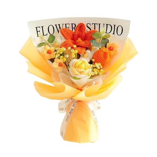 Fleurs Artificielles Fait Main Crochet Bouquet de Fleurs Fil de Coton Doux Sans Entretien Tiges Flexibles Décoration Florale Artificielle