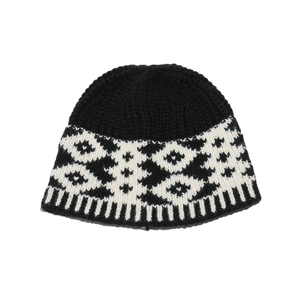

2025 autumn and winter new wool hat Korean version bohemian geometric rhombus knitted hat thermal cover hat women s cold hat M（56-58cm） чёрный