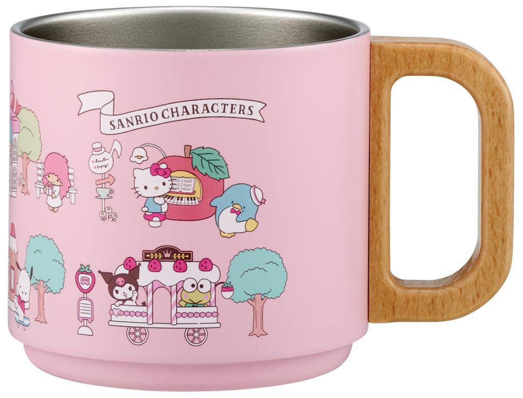 Skater Stacking Stainless Steel Mug Cup Vacuum Wooden Sanrio All Stars Village 350ml, Hot/Cold Insulation, Insulation, Handle, SSTMG3S-A