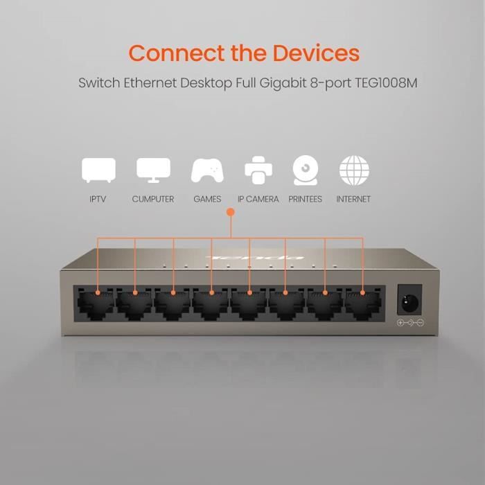 Switch Ethernet - TENDA - TEG1008M - 8 ports RJ45 - Gigabit - Plug&amp;Play