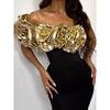 Elegant One-Shoulder Gold Flower Women's Banquet Dress (2026)