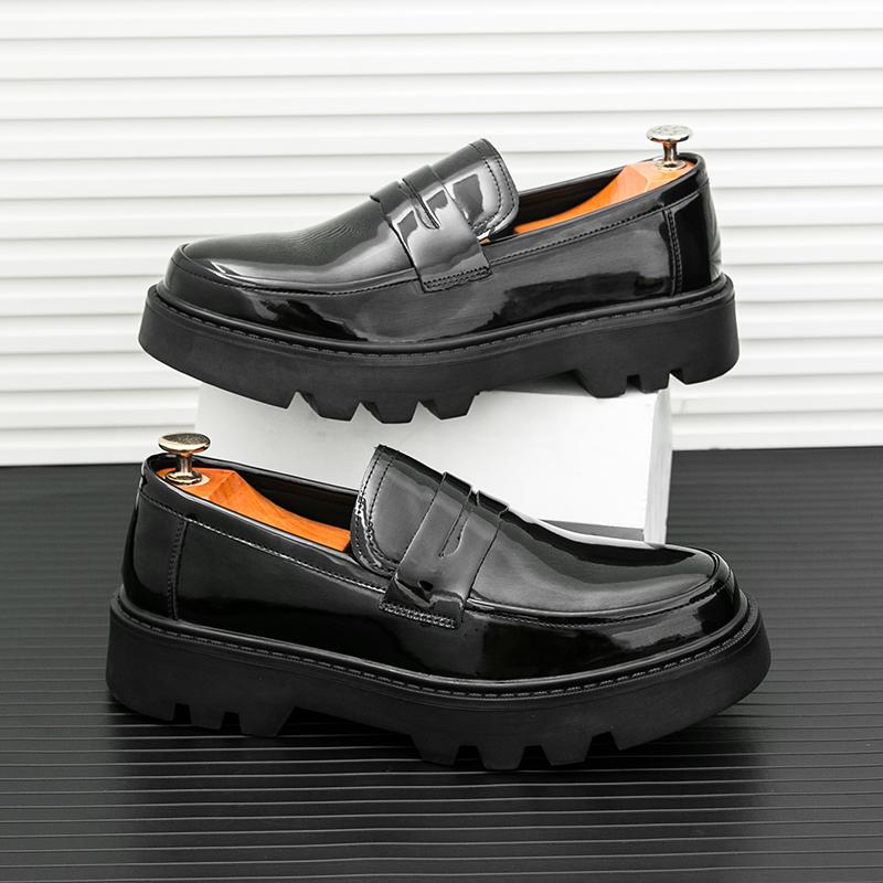 

Мужские туфли-лоферы Creepers Dress Elevator Shoes, увеличивающие рост, классические черные туфли из лакированной кожи на толстой подошве на платформе, большие размеры EU: 46 чёрный