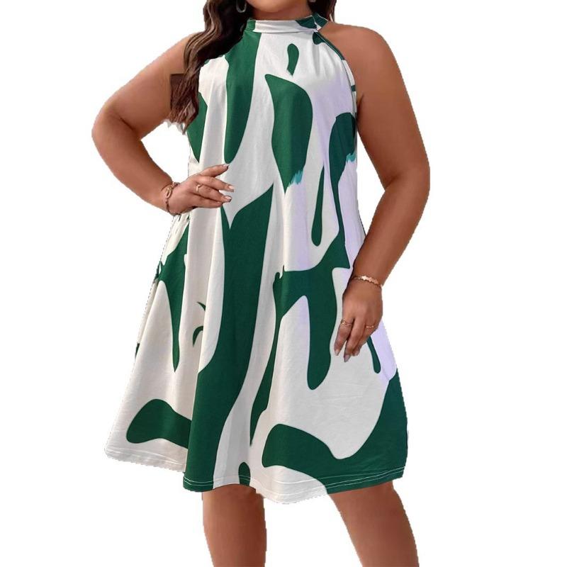 Women Fashion V Neck Sleeveless Striped Print Summer Beach Midi Dress