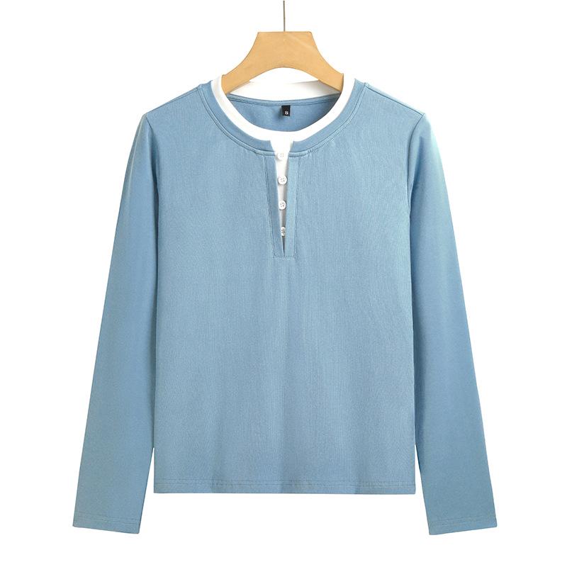 Chic Long-Sleeve Autumn Top: Cozy, Stylish, and Versatile Fake Two-Piece Design