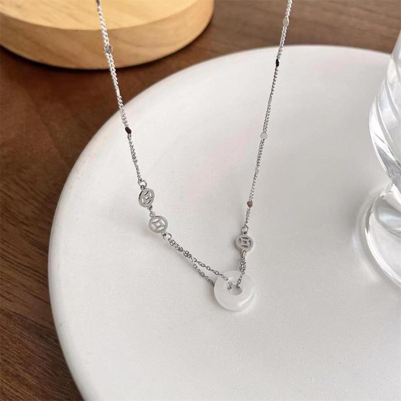 Wind jade safety buckle necklace new women's niche design sense collarbone chain neck chain