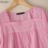 ZANZEA Women Casual Square Collar Short Sleeve Patchwork Crochet Blouse
