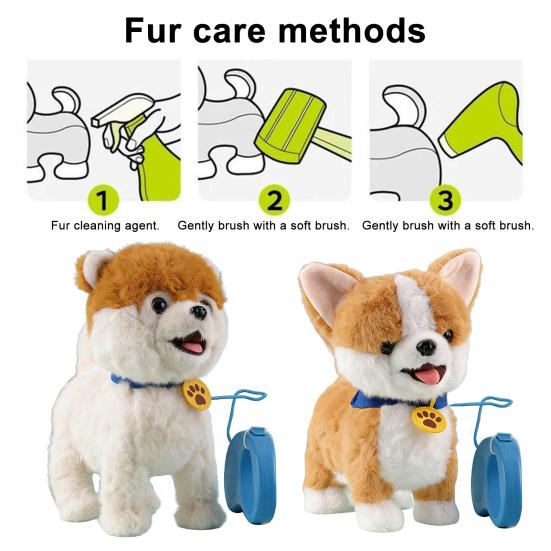 Elektryczna Pluszowa Zabawka Pies z Smyczą Liżący Język Chodzący Szczeniak Pluszak z Czujnikiem Dotykowym