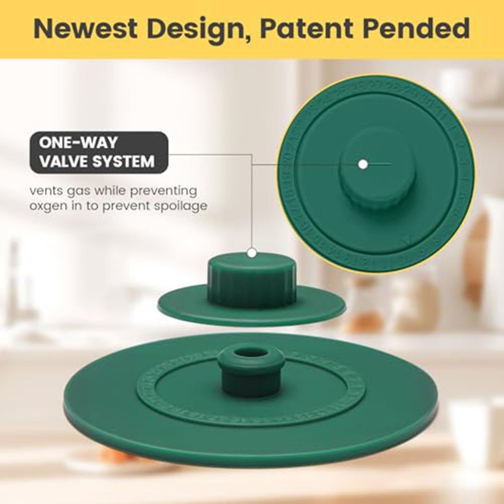 Silicone Fermentation Lids for Wide Mouth Jars with Auto Vent Valve and Smart Date Marking for Easy Batch Tracking