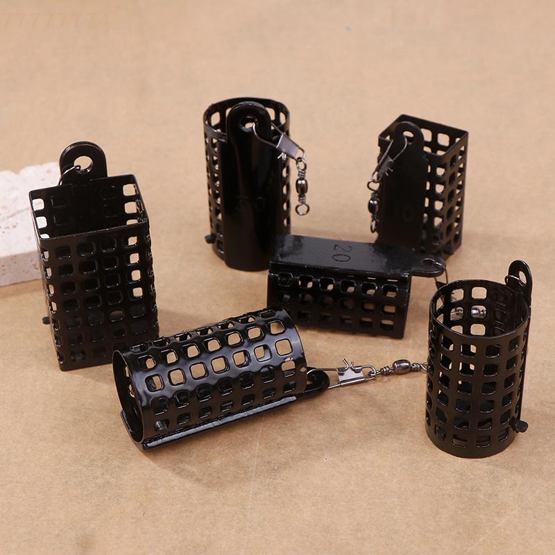 5 PIÈCES Cage d'appât pour la pêche Hameçons de pêche Cage d'alimentation Cage d'appât en fer Paniers d'alimentation ronds et carrés