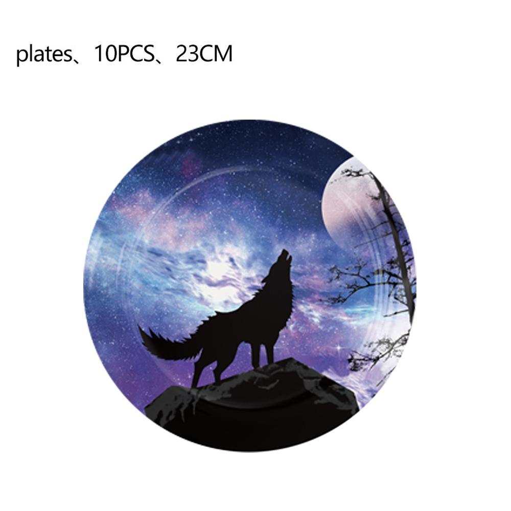 51pcs Wolf Party Tableware Set Include Plate, Cup, Napkin, Tablecloth