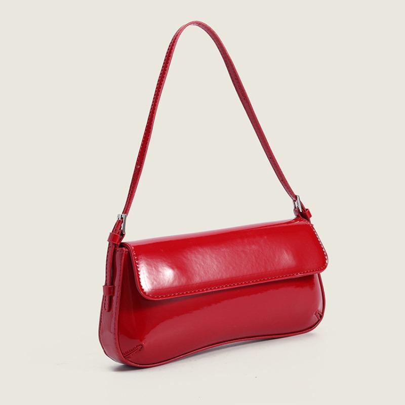 Red Baguette Armpit Bag  New Women's Bag Fashionable and Simple Commuter Flip Retro Shoulder Bag