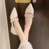 Autumn French Rhinestone Pointed Flat Shoes Women'S Shallow Mouth Inner Height Increase Single Shoes Commuter Soft Sole Mary Jane