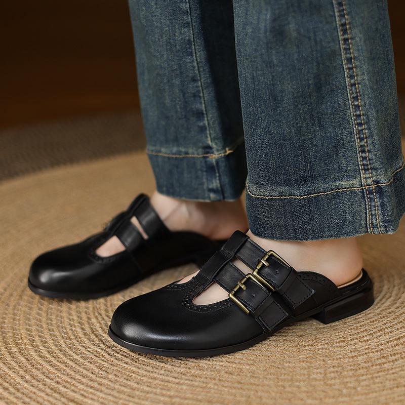 Fashion New Fashion Sandal Women Pumps Shoes Sexy Slingback Heels Retro Leather Party Casual Summer Round Toe Shoes Mueller Slippers