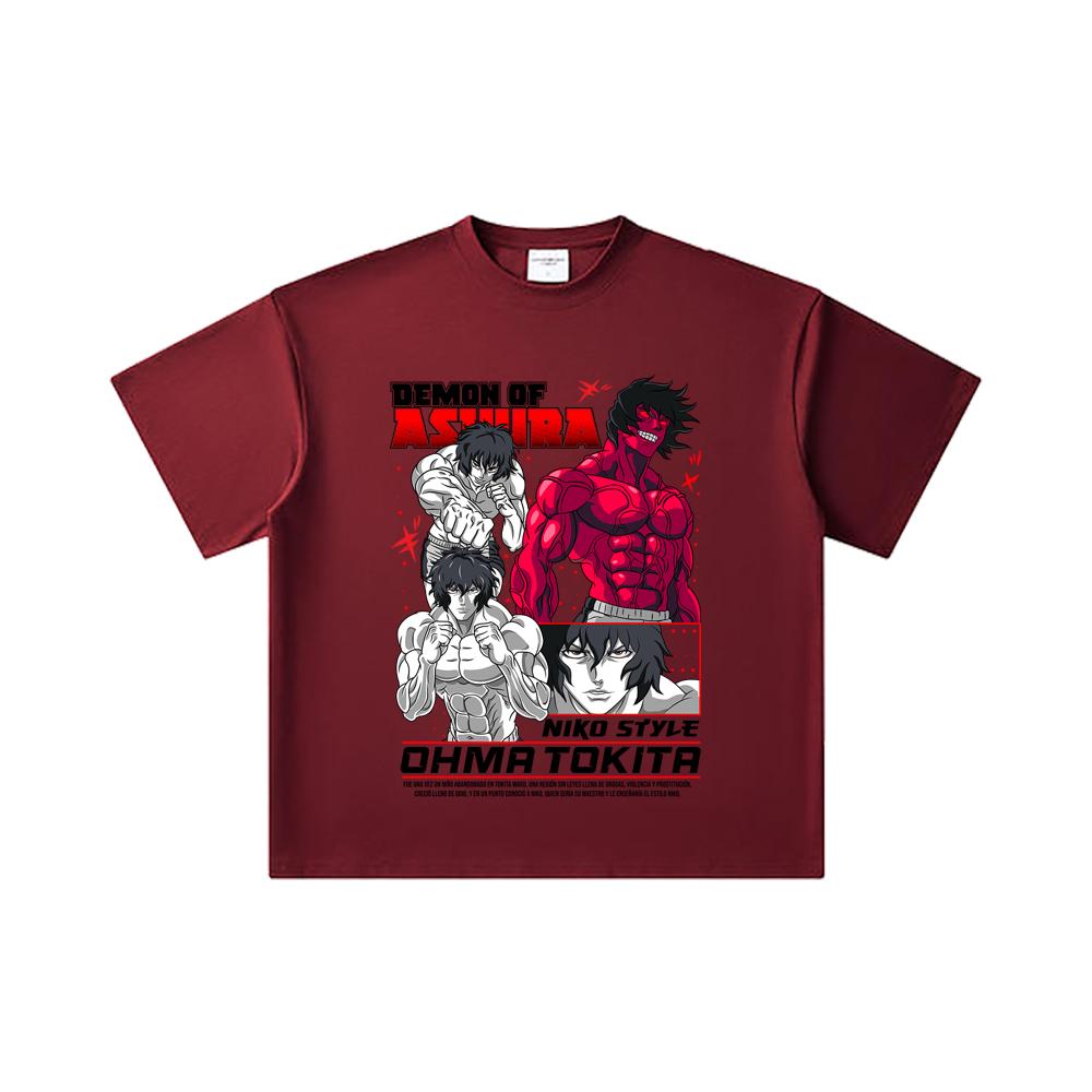 

260 GSM Double Yarn 32 Count 100% Cotton Baki V5 Ohma Print Unisex Heavy Cotton T Shirt 2XL вина червоного кольору