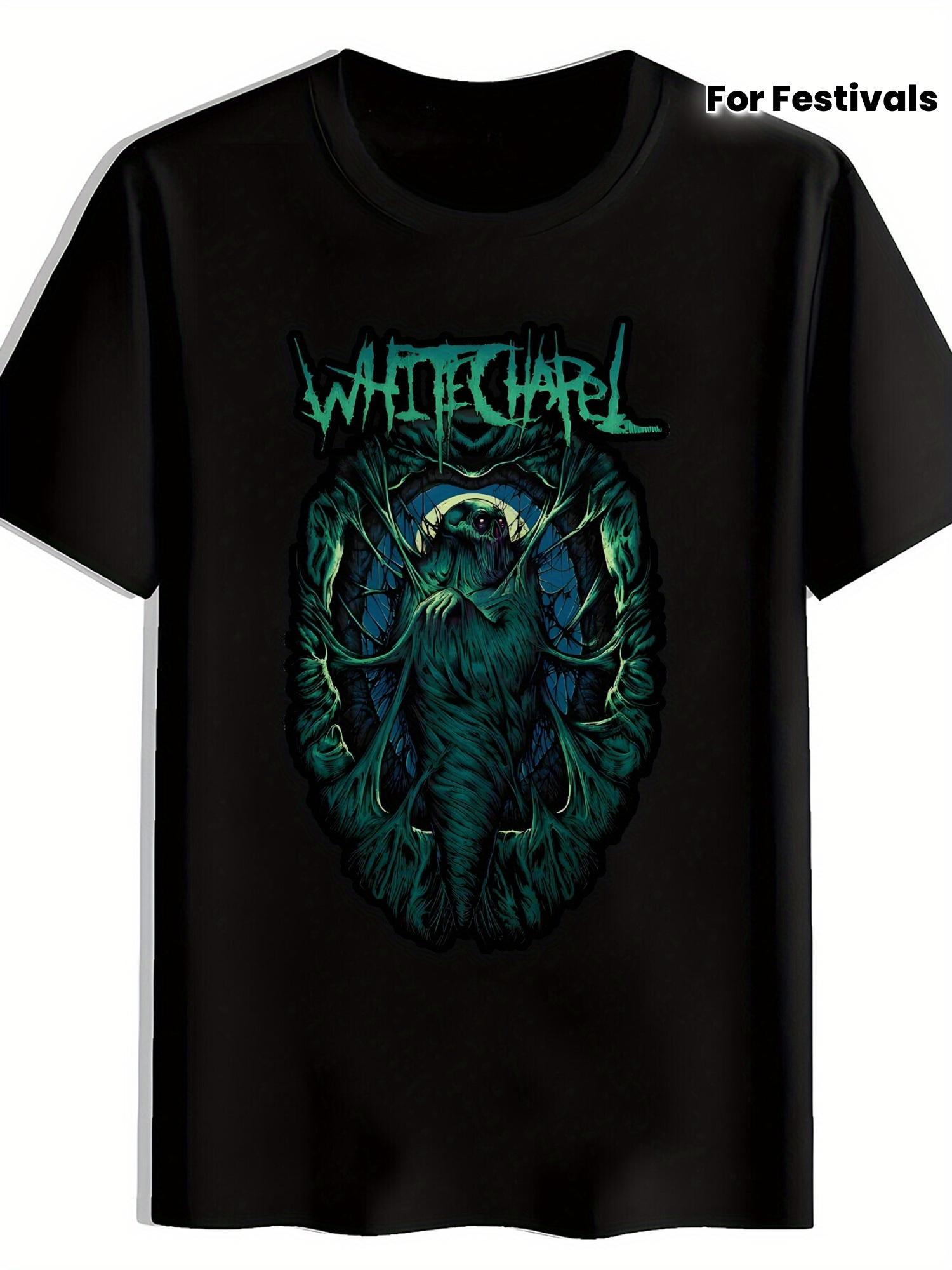 Vintage Rock Band Graphic T-shirt - Black Casual Summer Tee with Artistic Wolf & Moon Design S