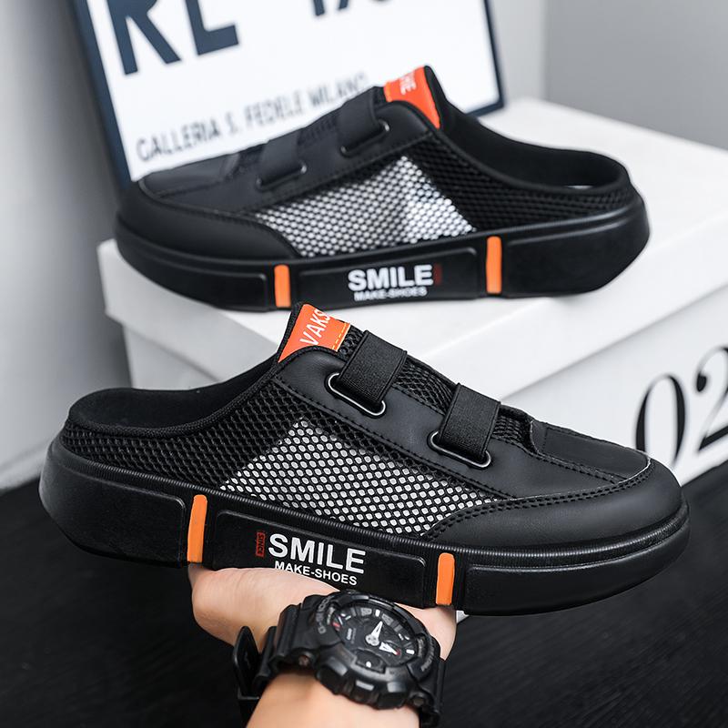 2026 Summer Mesh Sneaker Semi-Drag Men Casual Shoes Half Shoes For Men Loafer Mules Slipper Outdoor Backless Flats Man Slides