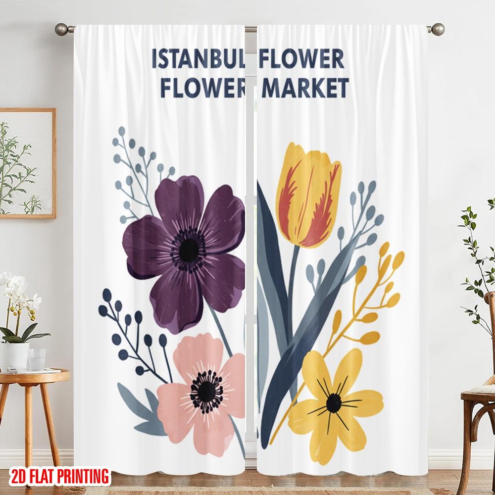 2 Stück 2D Flachdruck Party Vorhänge Istanbul Blumenmarkt Polyesterstoff Ohne Strom Saisonale Party- & Feiertagsdekoration