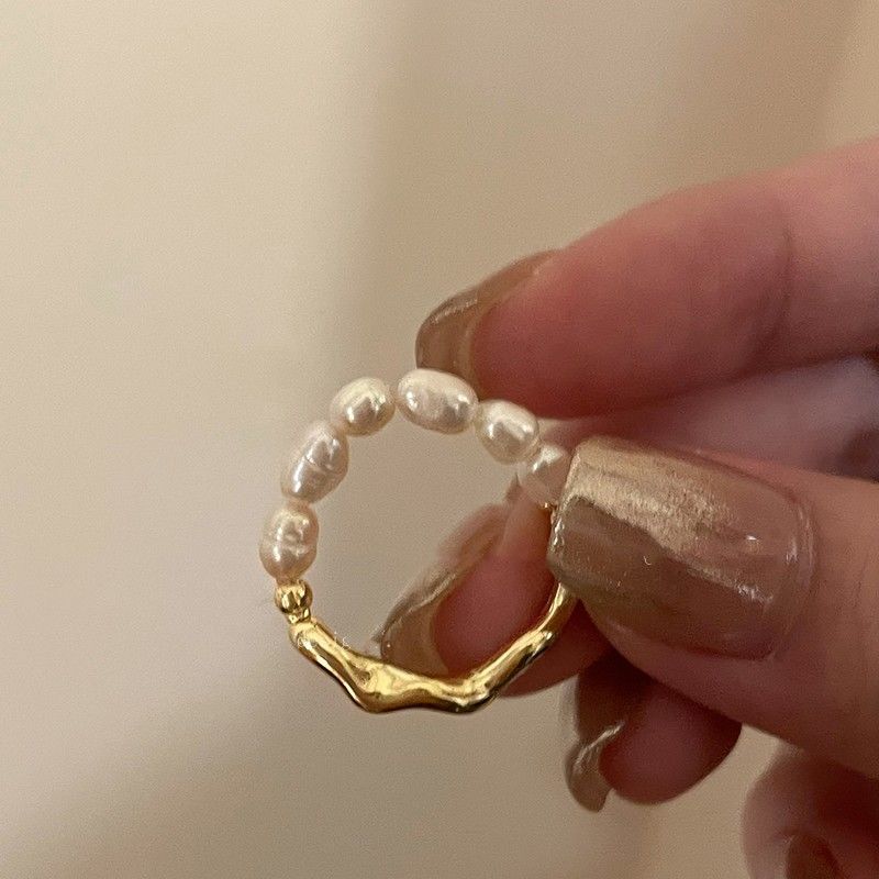 Mode Temperament Perlen Elastisches Seil Ring Retro Unregelmäßige Metallringe für Frauen Einfach Elegant Hochzeitsparty Schmuck
