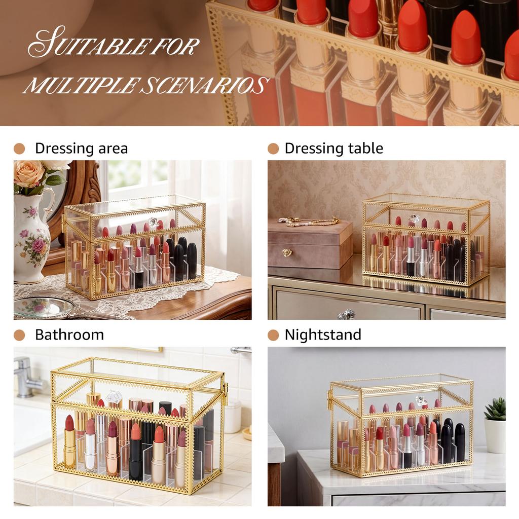 18/24 Grid Lipstick Holder Transparent Glass Cosmetics Storage Box Lipstick Nail Polish Display Rack Tabletop Organizer