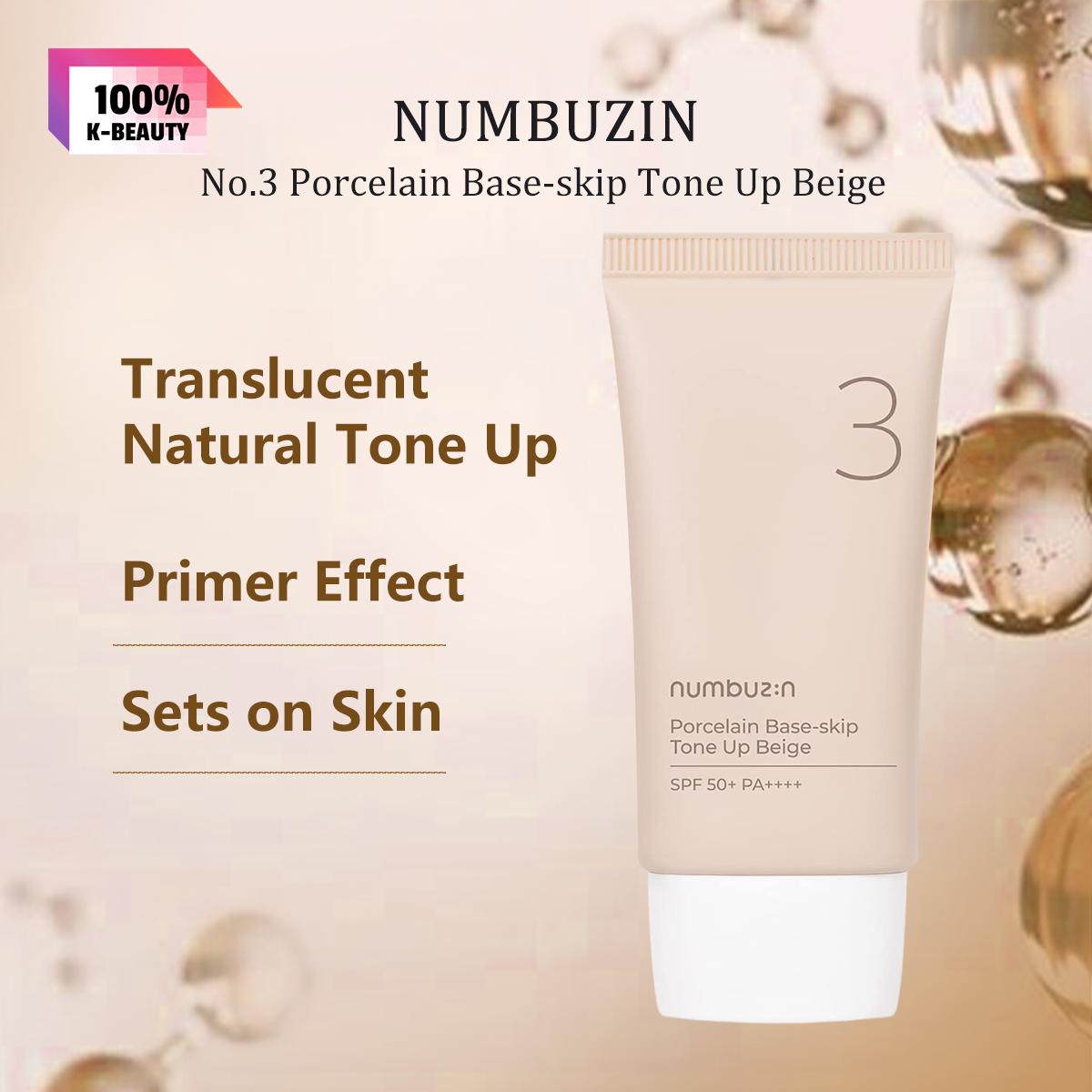 NUMBUZIN No.3 Porcelain Base skip Tone Up Beige 50ml/1.69fl.oz, Even Skin Tone, Light Comfort Texture, Korean Cosmetics, Korean Makeup 50ml/1.69fl.oz