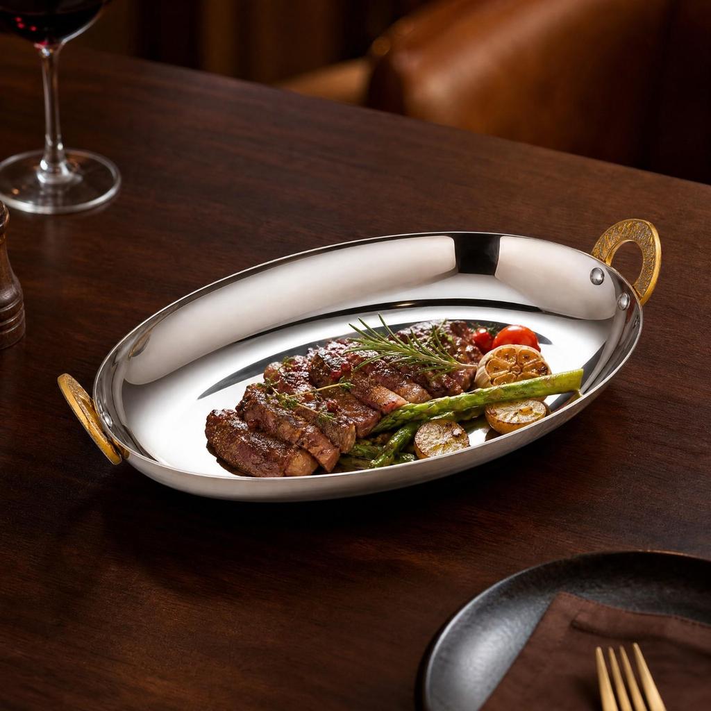 Oval Stainless Steel Serving Tray Versatile Aquatic Platter Rust-Resistant