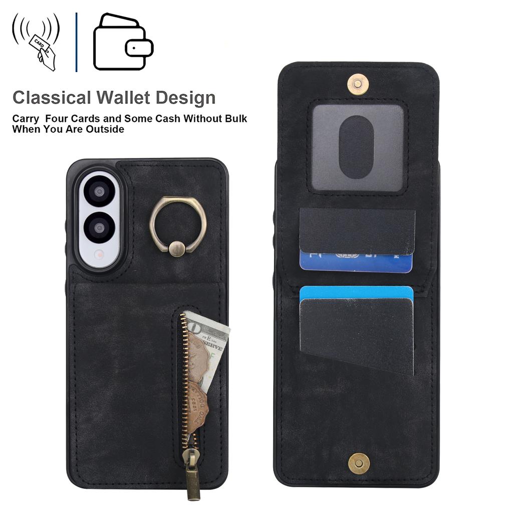 For Samsung Galaxy S25 Edge Case Zipper RFID Blocking Retro Leather+TPU Phone Cover with Kickstand