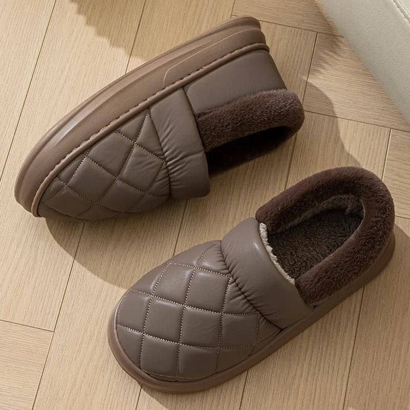 Men Winter Warm Slippers Waterproof Large Size Home Bedroom Casual Shoes House Indoor Non Slip Thick Sole Slides