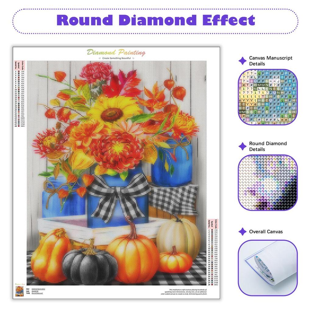 Full Round Diamond Painting Flower And Pumpkin Halloween Handmade 5d Diamond Kits Embroidery Cross Stitch For Adults 30x40cm/12x16inch