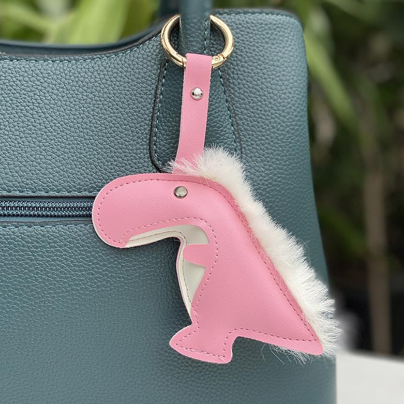 Frauen Mädchen Anhänger Kreative Schlüssel Ringe Halter Niedlichen Cartoon Dinosaurier Tasche Dekorationen PU Leder Dekorative Geschenk Zubehör
