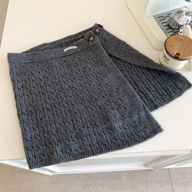 Korean Button Knit Yarn Skirt: Women s Warm Autumn-Winter Half Skirt One Size серый