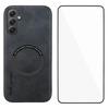 WANLONFENG YBP Series For Samsung Galaxy A35 5G Magnetic Case with Tempered Glass Film PU+TPU Phone Cover Large Cutout