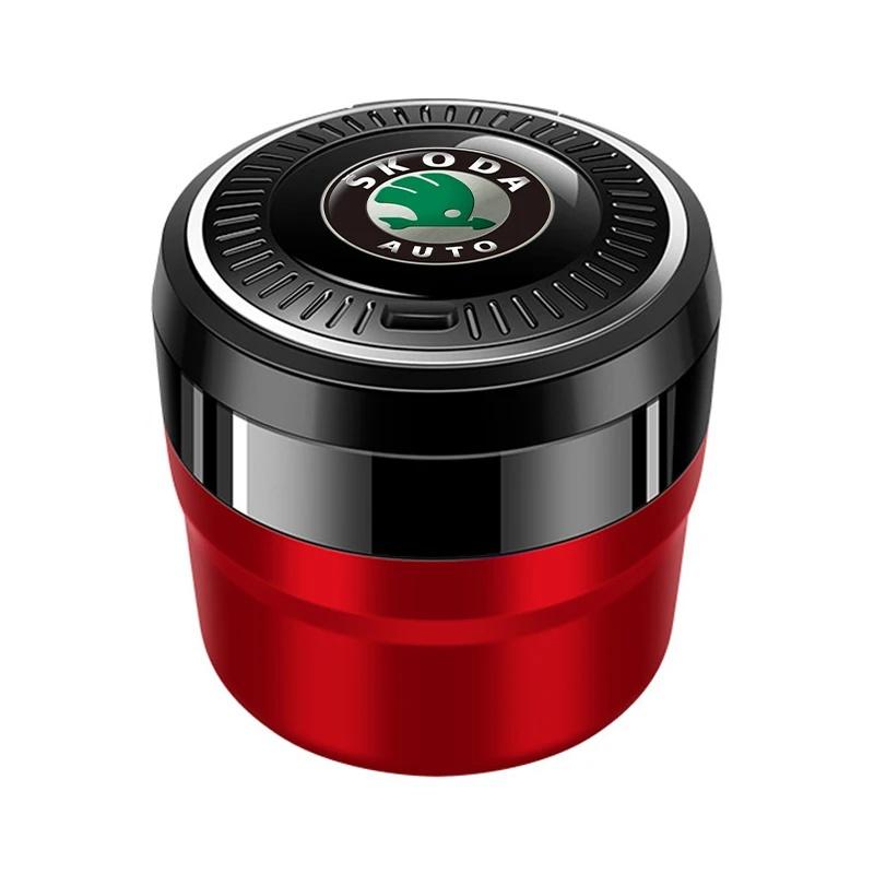 XOWS7 Portable Car Ashtray With LED Light For Skoda Octavia Superb Kodiaq Karoq Fabia Ceramic Liner Smokeless Auto Interior Accessorie