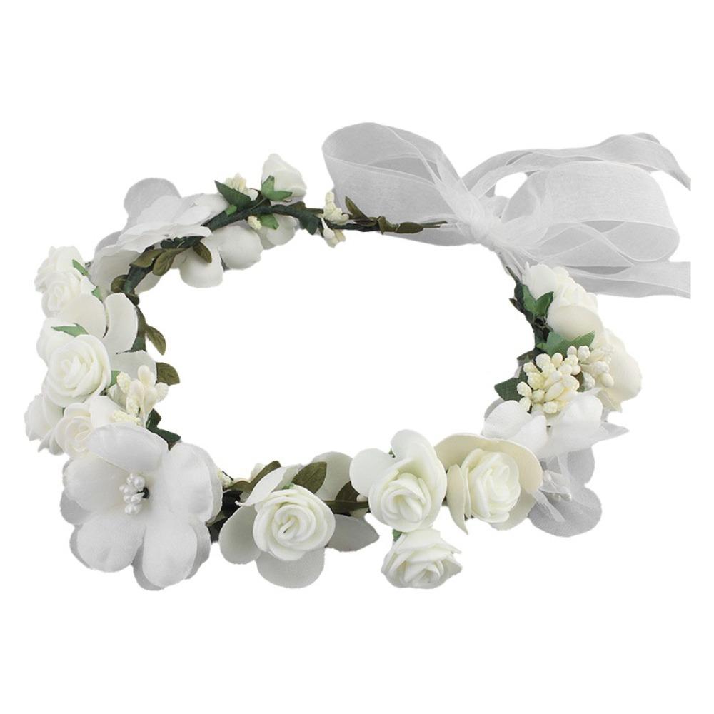 Sweet Seaside Jewelry Simulated Flower Wreath Handmade Lace Strap Bridal Wedding Headdress Headpieces Headwear Wreath