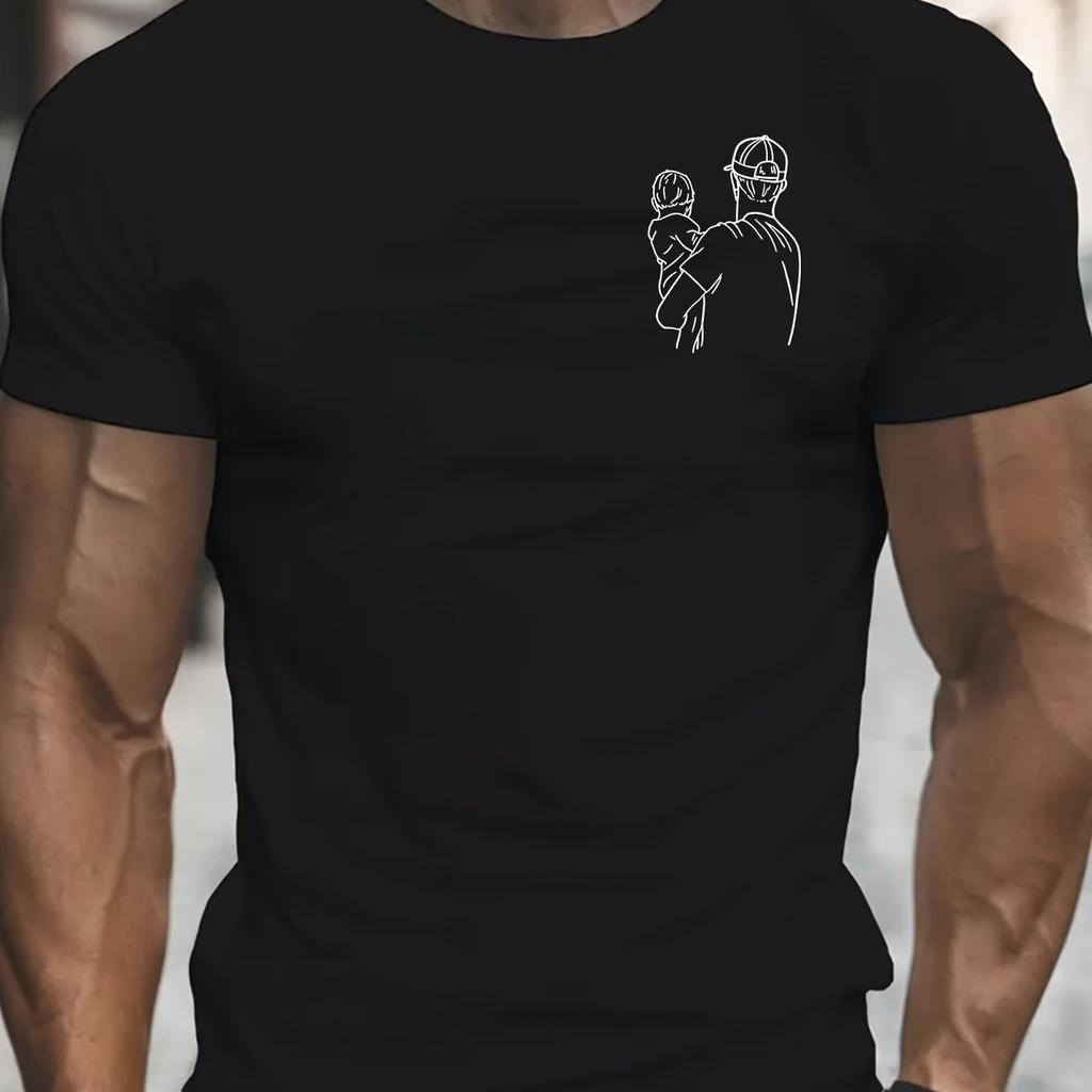 Cotton Summer Men's Fashionable Casual Loose Dad Simple Printed Round Neck Short Sleeved T-shirt Top