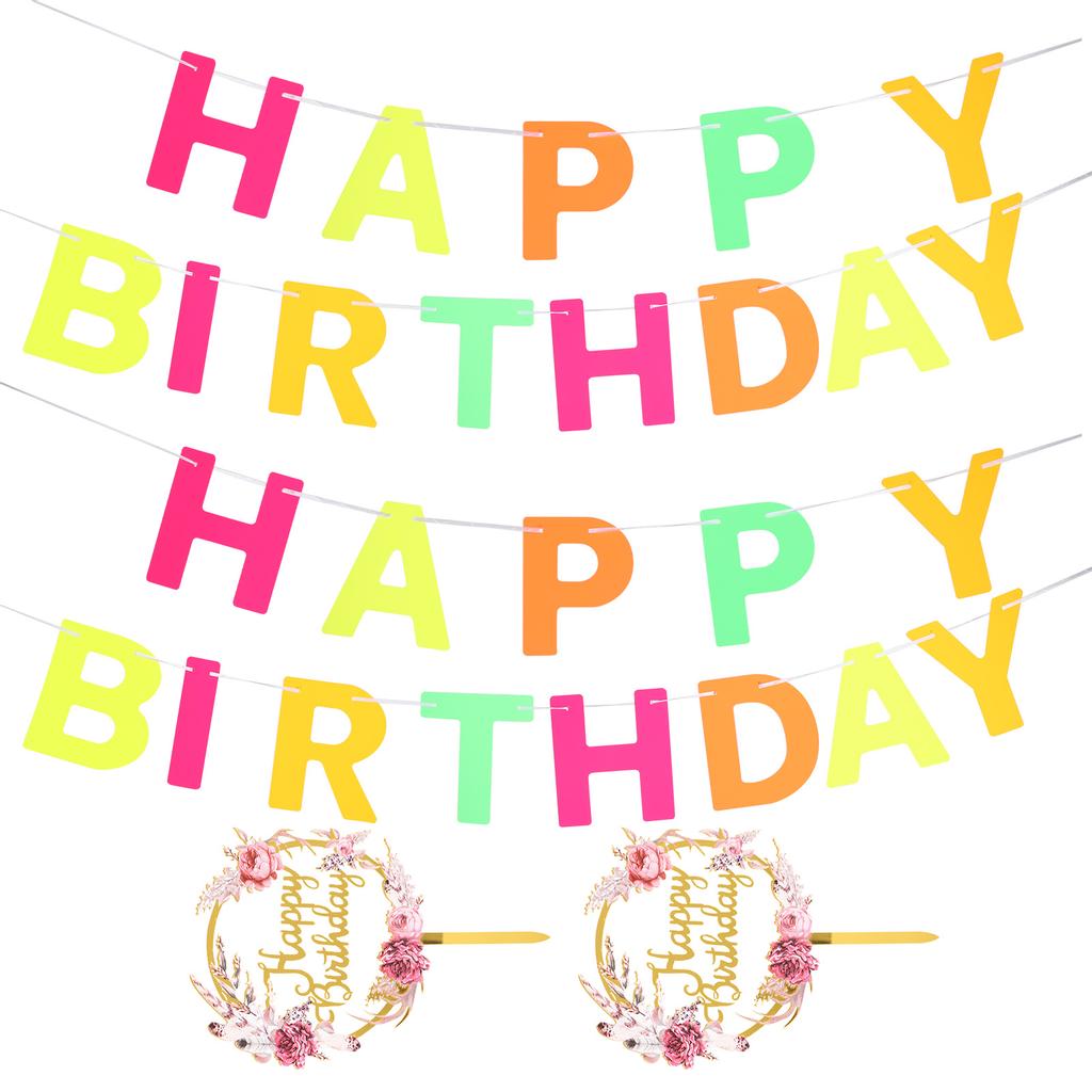 2 set födelsedagsbanderoll Dekoration Bokstavskort Blomma Akryl Tårtdekoration Festtillbehör