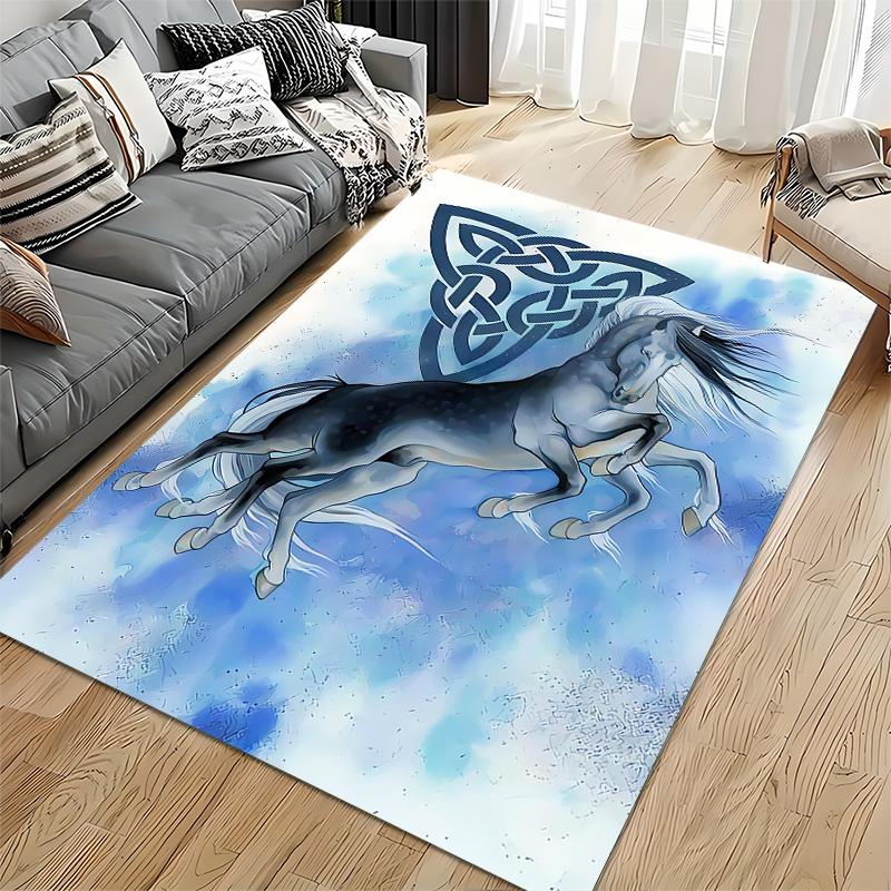 "Blue Fantasy Unicorn Carpet with Celtic Knot Pattern for Home Decor" Suitable for Use As an Anti-slip for Living Room Bedroom Sofas
