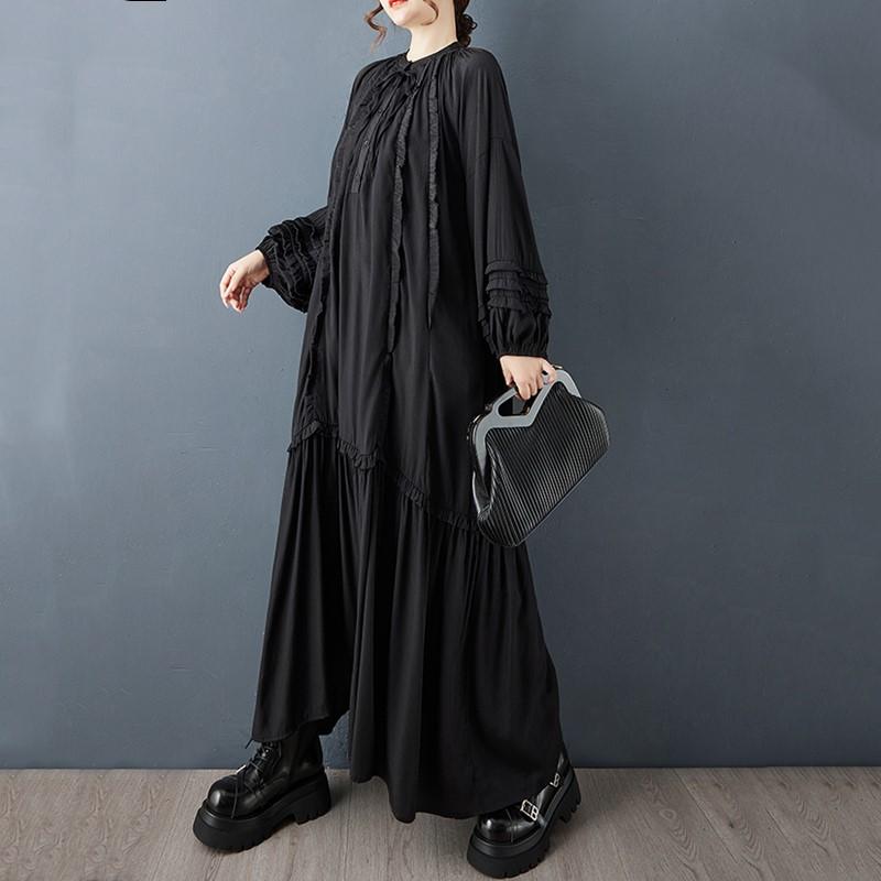 Langarm Übergröße Vintage Schwarz Neu in Kleidern für Frauen lässig locker Frühling Herbst Kleid