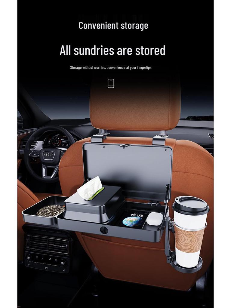 Univerzální organizér na zadní sedadlo auta s multifunkčním skládacím stolečkem, držákem na nápoje a boxem na kapesníky