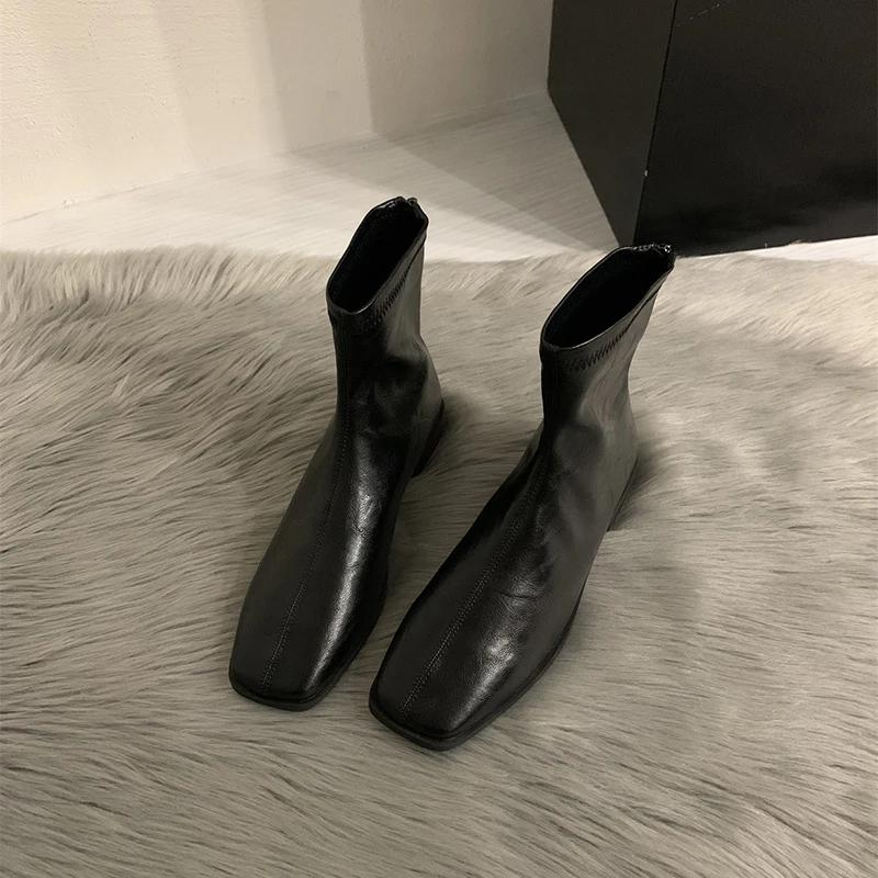 Spring Autumn Women Modern Ankle Boots Fashion Square Toe Short Booties Ladies Casual Low Heel Shoes