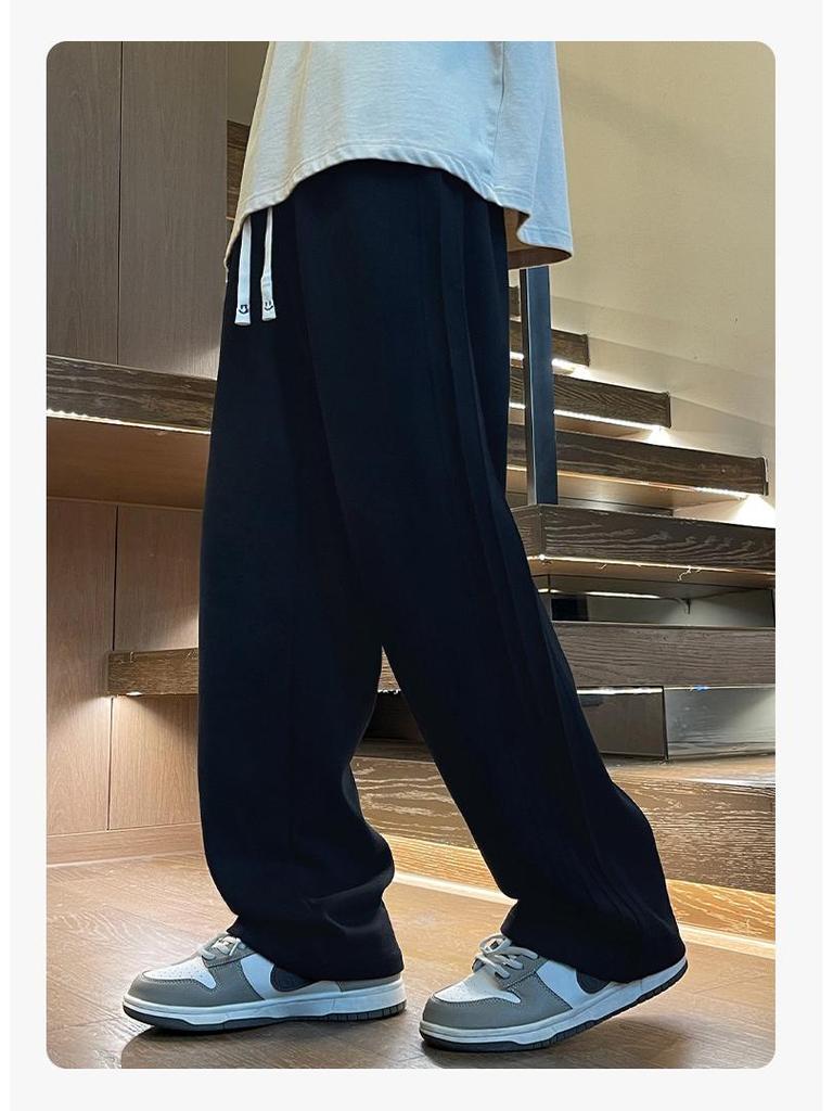 2024 Boys' Knitted Plus Velvet Wide-Leg Trousers - Trendy Straight-Leg Pants for Kids