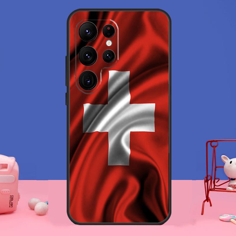 Switzerland Swiss Flag Art Case For Samsung Galaxy S24 S23 S22 Ultra S20 S21 FE Note 20 S8 S9 S10 Note 10 Plus Cover