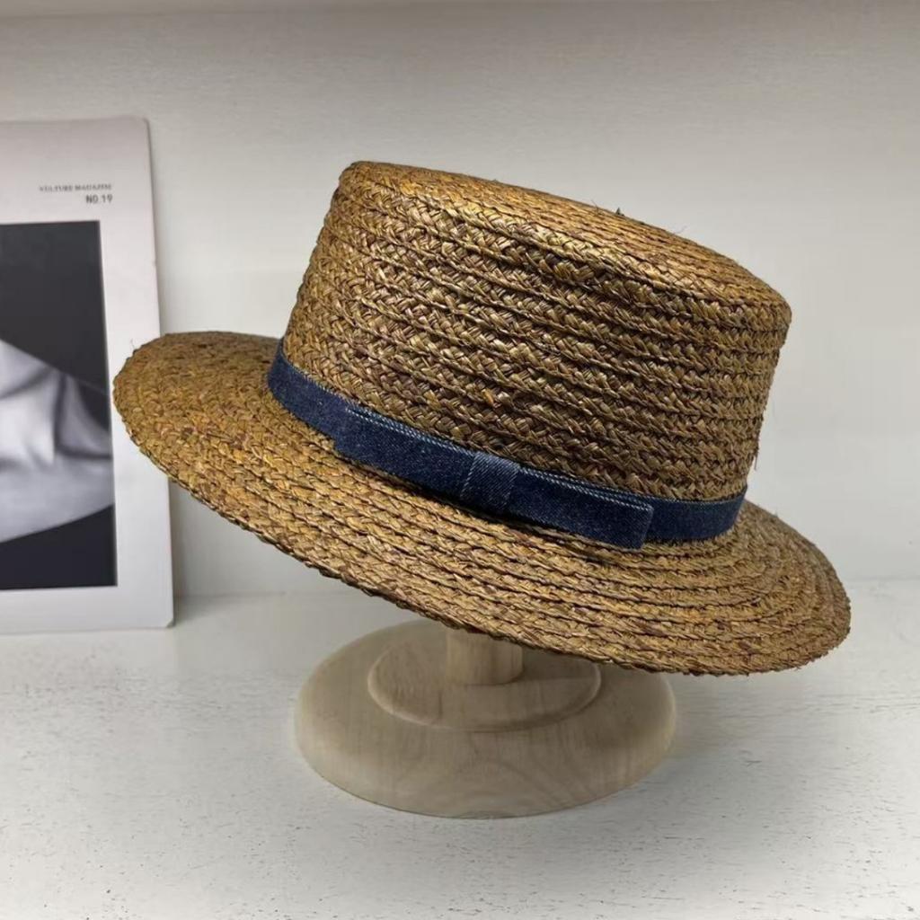 Lafite Hand-woven Flat-top Top Top Hat, Fashionable and Versatile Temperament Model, Men's and Women's Travel Sunscreen Straw Hat
