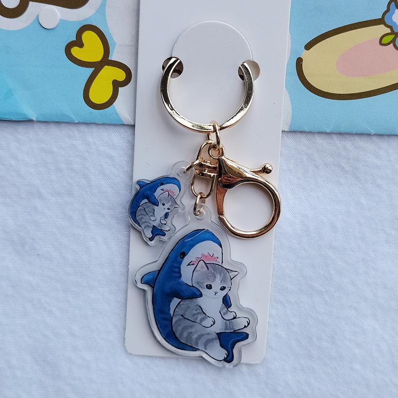 Transparent Double-Sided Shark Cat Keychain Key Chain Accessories Cartoon Cat Pendant Cute Animal Cat Keyring Student Gift